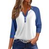 Women's Fashion Casual Raglan Sleeve Colorblock V-Neck Three-quarter Sleeve Decorative Button T-shirt Top