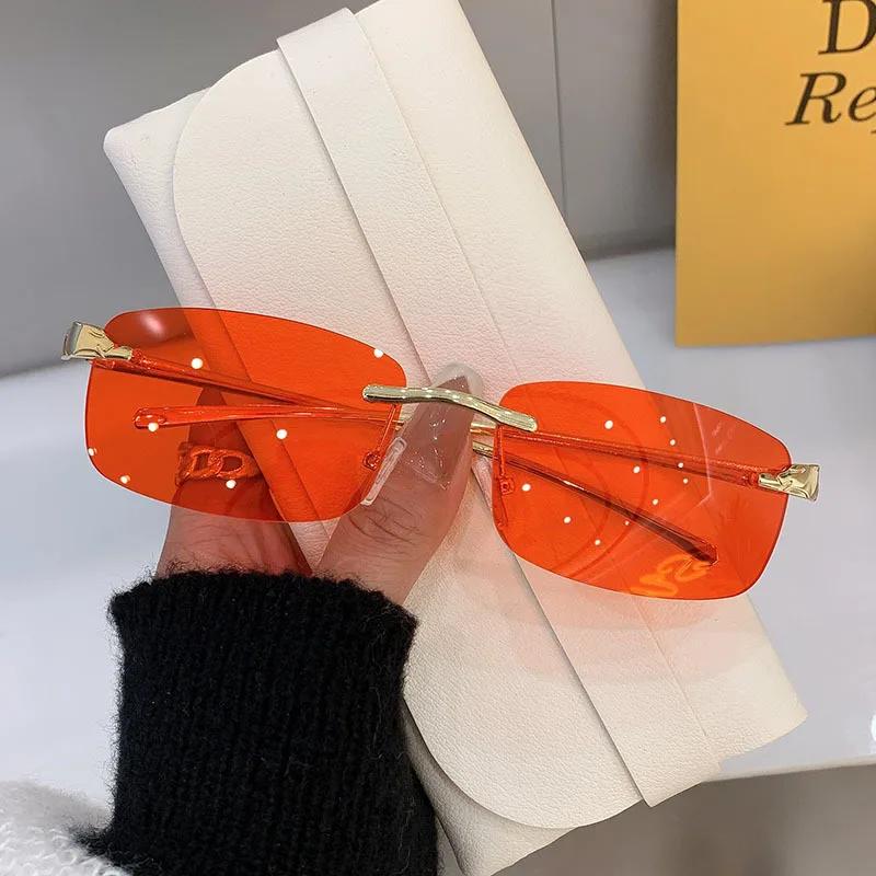 Luxury Brand Designer Square Rimless Sunglasses Women Vintage Fashion Trendy Leopard Head UV400 As The Picture