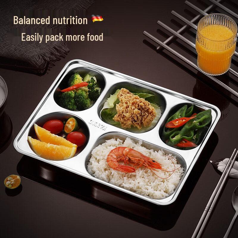 ZHEBU 316L Stainless Steel Four-Compartment Lunch Tray with Lid