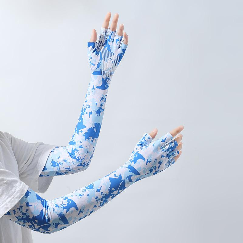 

Солнцезащитные рукава из ледяного шелка, мужские, летние, новые, с полупальцем, нескользящие, влагоотводящие, дышащие нарукавники, перчатки с защитой от УФ-излучения One size