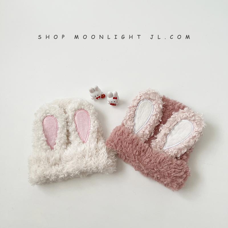 Rabbit ear plush children's hat autumn and winter warm windproof piled thickened girl baby knitted pullover