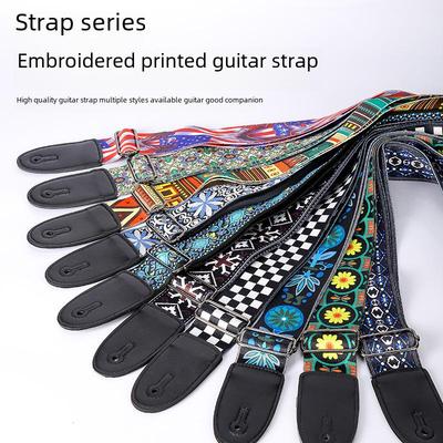 Ethnic Style Widened Wooden Guitar Shoulder Straps - Polyester Printed for Electric Guitars (UK).