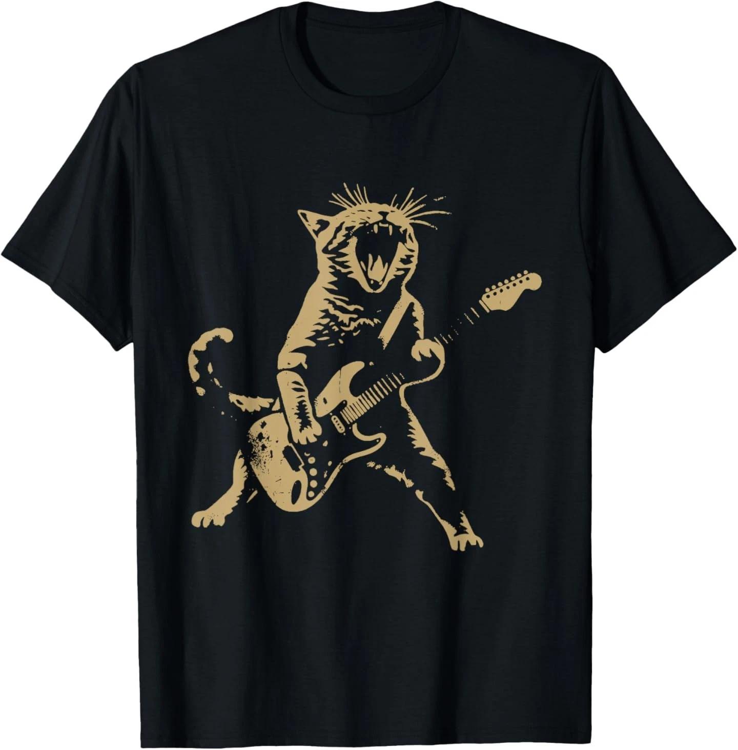 

Rock Cat Playing Guitar - Funny Guitar Cat T-Shirt S