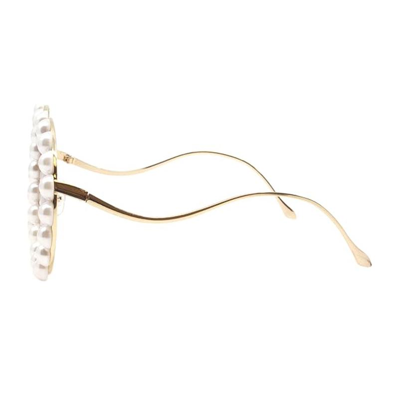 Non-polarized Round Frame Pearl Sunglasses Women Men Ins Fashion Metal Wave Leg Gradient Sun Glasses