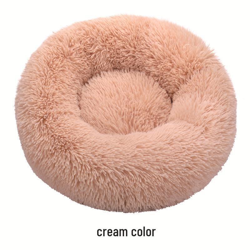 Round Long-Haired Pet Bed - PV Velvet Bed for Dogs & Cats