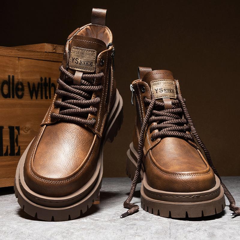 New youth autumn and winter fashion velvet thickened thick bottom non-slip wear-resistant solid color lace-up large cotton Martin boots