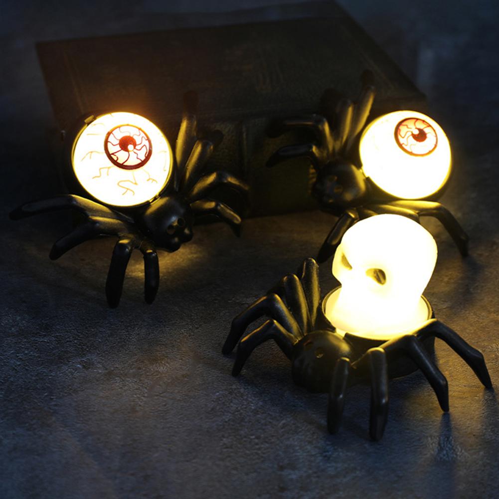 12pcs Halloween Creepy Eyeball Spider Tea Lights Battery Operated LED Horror Spider Light for Party Kitchen Bedroom Table Window