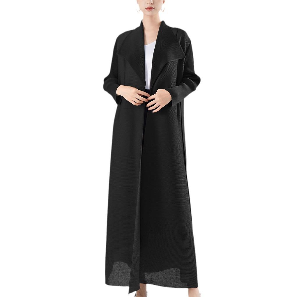 

2024 Women s Plus Size Lapel Trench Coat – Loose Fit Muslim Robe Autumn Jacket One Size чорний
