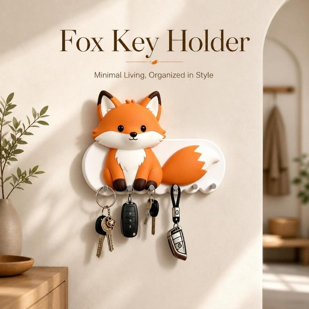 Cartoon Adhesive Key Holder Wooden Wall-mount Hanger Lovely Animal Key Hook  Hallway