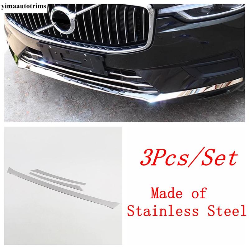 Car Front Bumper Lip Lower Grille Strip Decoration Cover Trim Stainless Steel Exterior Accessories For Volvo XC60 2018 -