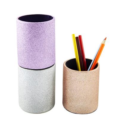 Runder Stifthalter aus Kunstleder Schreibtisch Stifteaufbewahrung Organizer Schreibwaren Schere