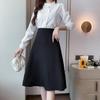 Petite Women's Black High-Waisted A-Line Pleated Mid-Length Skirt - Summer Professional Umbrella Style