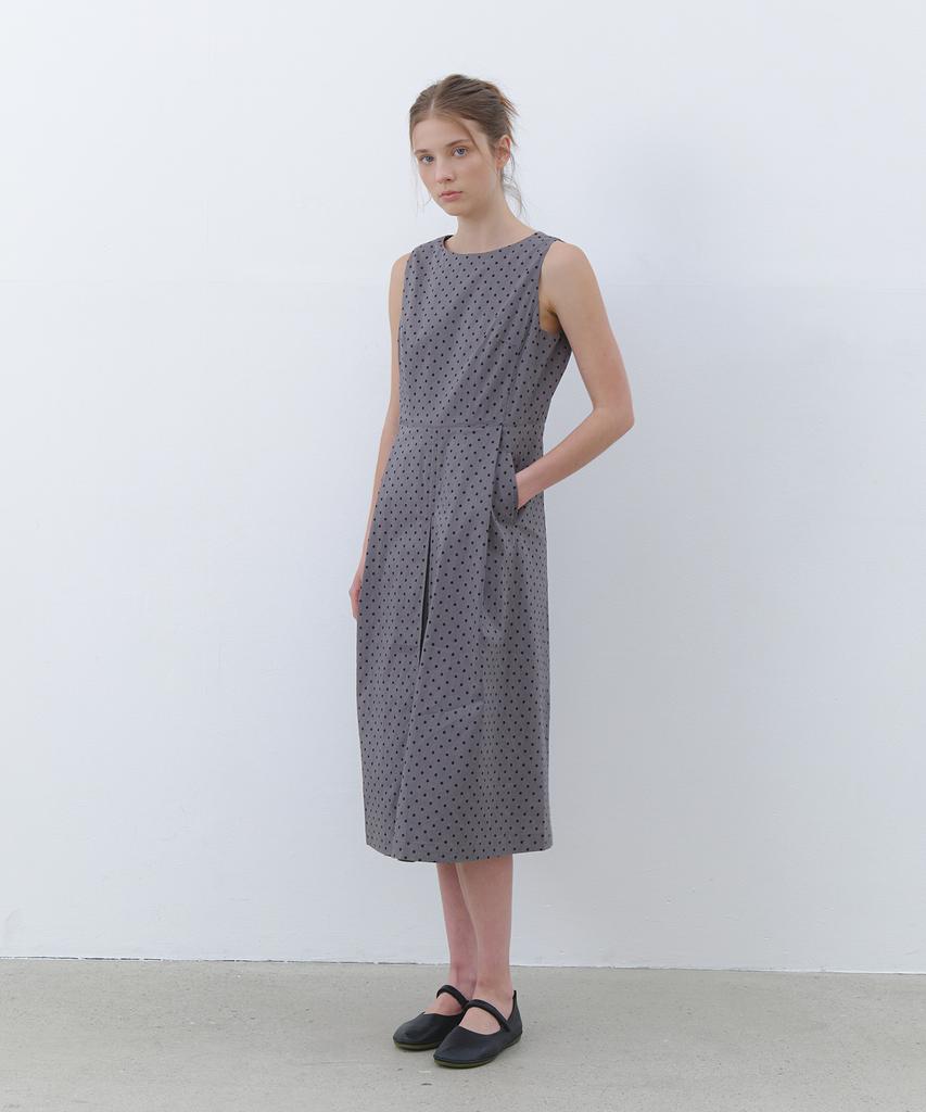CLUNY Dot Pattern Sleeveless Dress - Gray