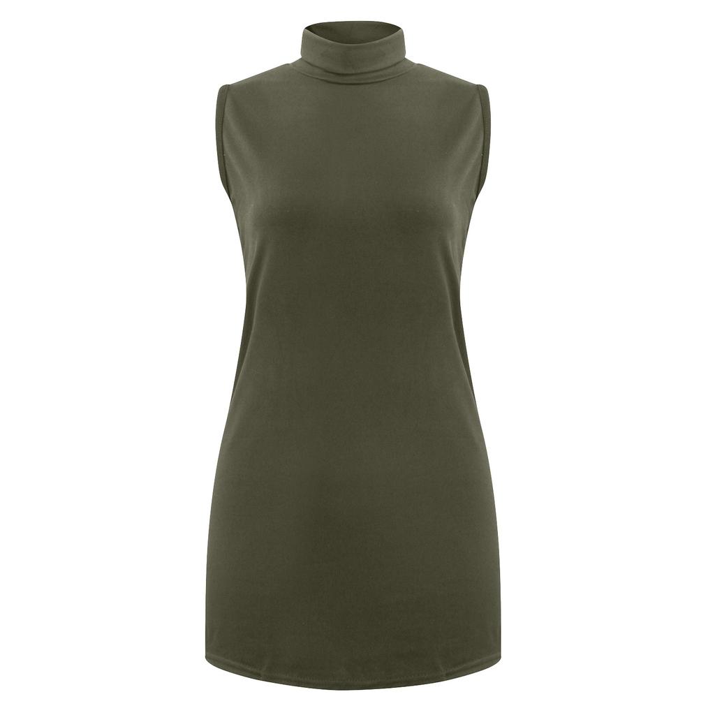 Women's Summer Casual Fashion Color Sleeveless Stitching Half Turtleneck Dress