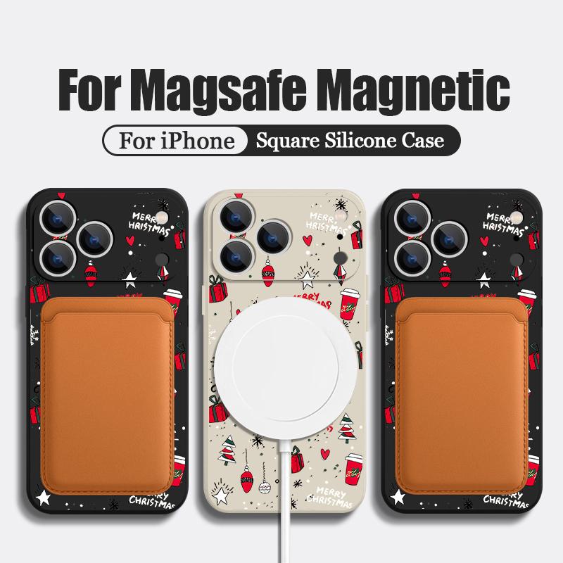 Christmas Pattern Phone Case For iPhone 17 Pro Max 16E Air 16 15 14 13 12 Pro Max 11 Magnetic For Magsafe Soft TPU Lanyard Cover