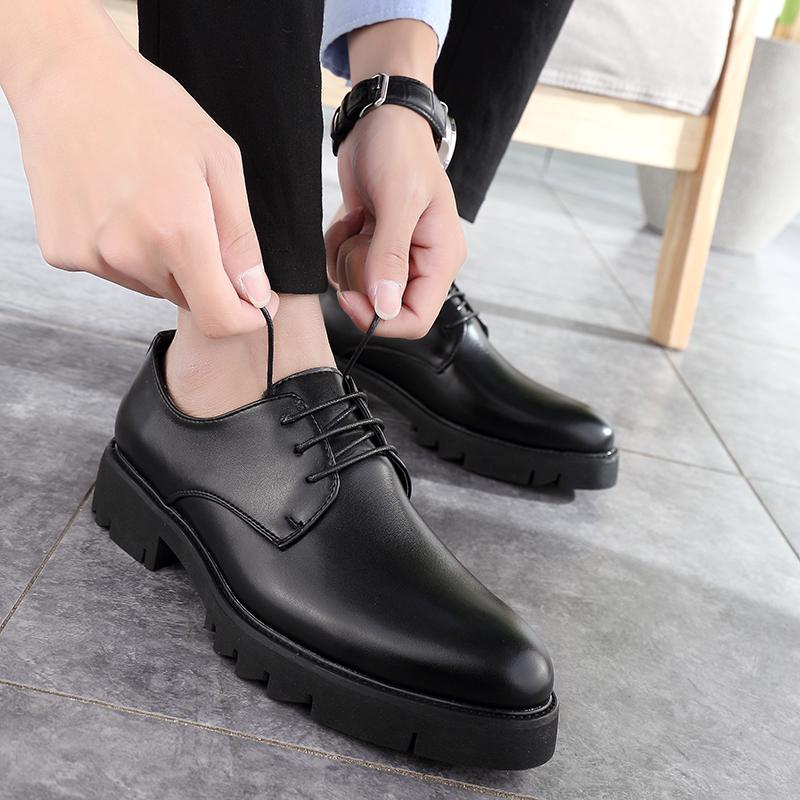 Men Fashion Derby Shoes PU Black Thick soled Durable Leather Men Lace up Business High Quality Formal Shoes Size 38-44