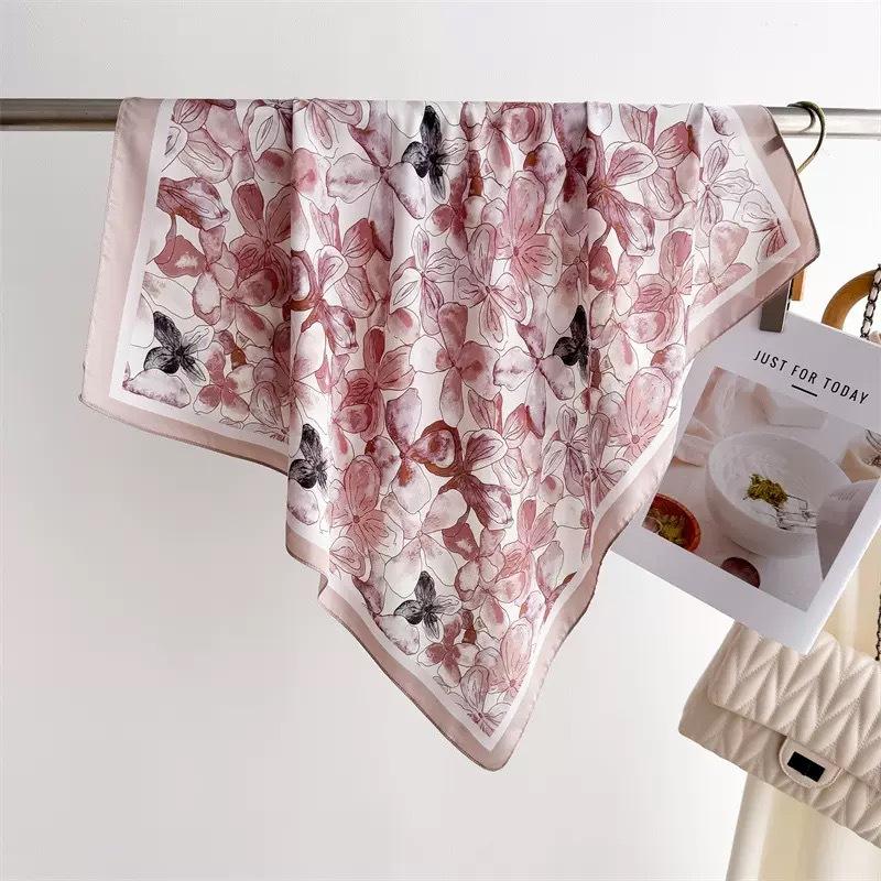 New flower simulation silk scarf women's summer out windproof shawl advanced sense foreign style small square scarf headband scarf