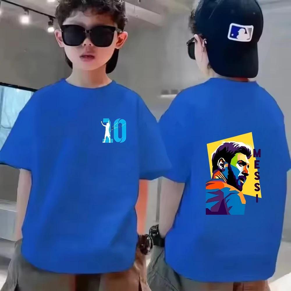 Sommer Kinder T-Shirt Kurzarm Messi Doppelseitiger Druck Lässig Mode Sport T-Shirt Top Kind Y2k Junge Mädchen Kleidung