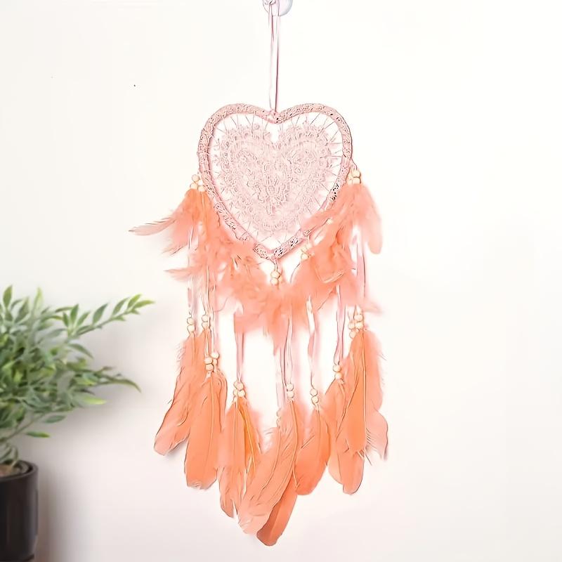 1Pc Bohemian Wedding Dream Catcher Pendant - Heart-shaped design with feathers and beads, romantic bedroom or living room decoration