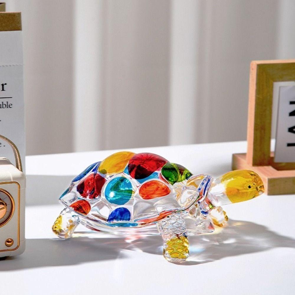 Clear Turtle Figurine Decoration Painted Tortoise Statue Craft Creative Turtle Ornament Desktop