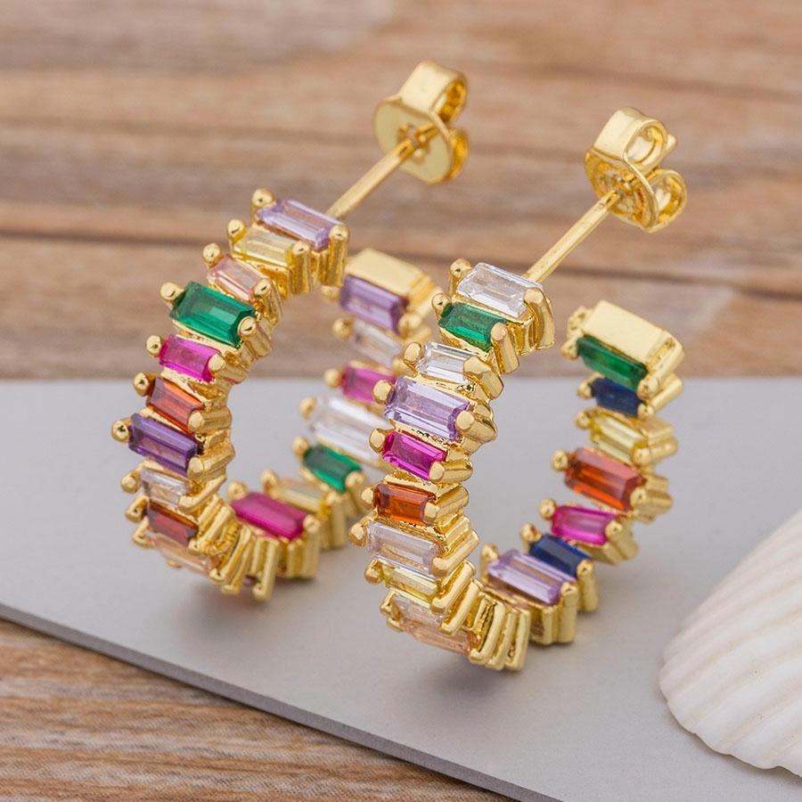 Nidin Luxury Female Crystal Zircon Stone Earrings Fashion Copper CZ Rainbow Jewelry Romantic Boho Stud Earrings For Women Girls