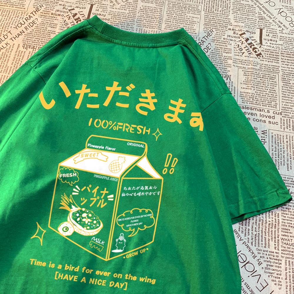 100% Fresh Pineapple Juice Time Is A Bird For Ever On The Wing Men Tshirt Casual Top Cotton Breathable T-Shirt Soft Loose Tees