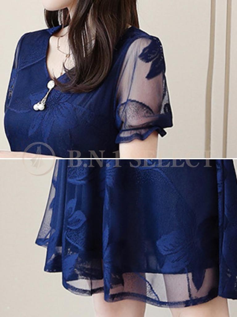 BN1 Select Floral Mini Above the Formal Plus Sizes Cute Above the Navy Short BN22 NVY M Dress, Wedding, Party, After-Party, Print, V-Neck,