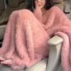 Women's Winter 2024 Imitation Mink Over-the-Knee White Wool Dress