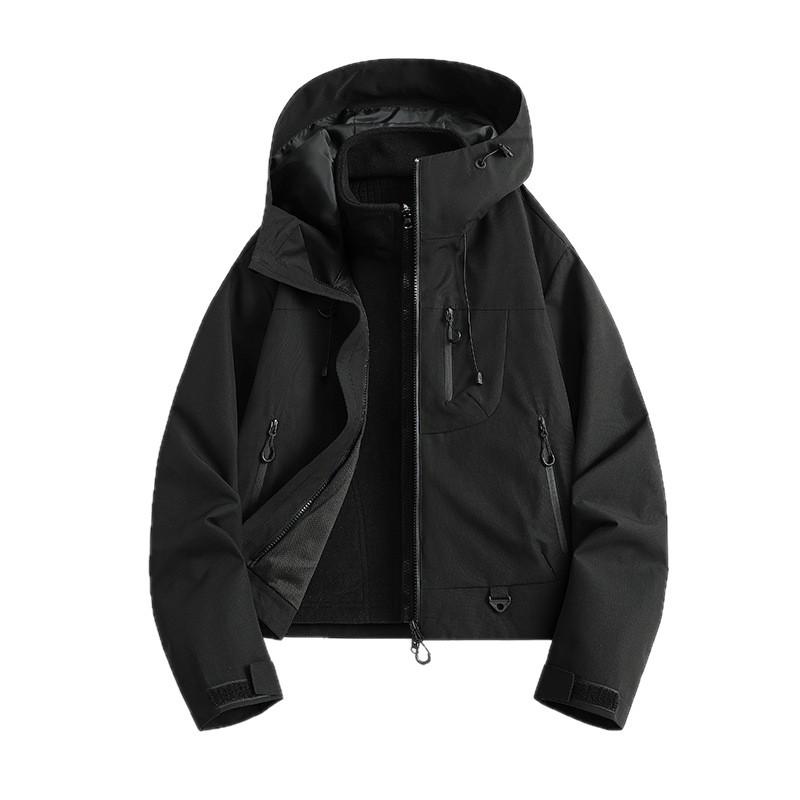 Women's Short Grid Polar Fleece 3-in-1 Detachable Mountain Jacket for Outdoor Mountaineering and Tibet Travel