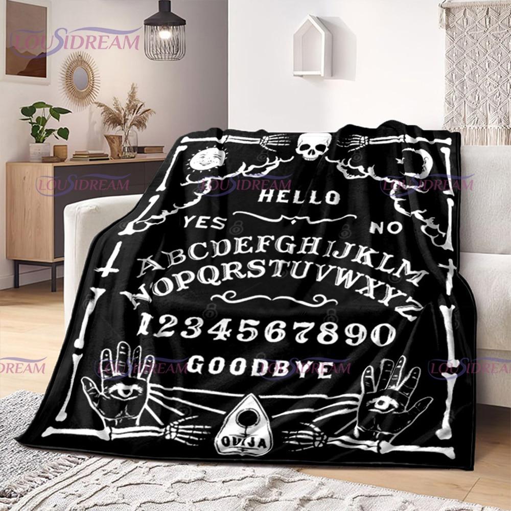 Ouija Board Witchcraft Blanket with Hands Satan Occultism Flannel Blanket Sun Moon Supplies for Altar Gothic Blankets Decor Gift