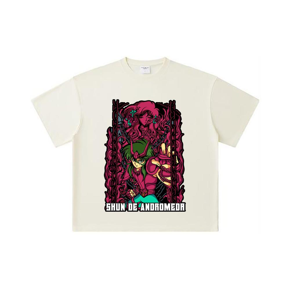 260 GSM Double Yarn 32 Count 100% Cotton Saint Seiya V17 Shun Print Unisex Heavy Cotton T Shirt