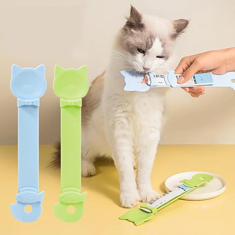 Dispenser per Snack per Gatti Facile da Spremere - Manico Lungo Alimentatore Umido Leccabile per Gatti, Cucchiaio in Plastica Resistente per Snack per Animali Domestici, Strumento di Alimentazione