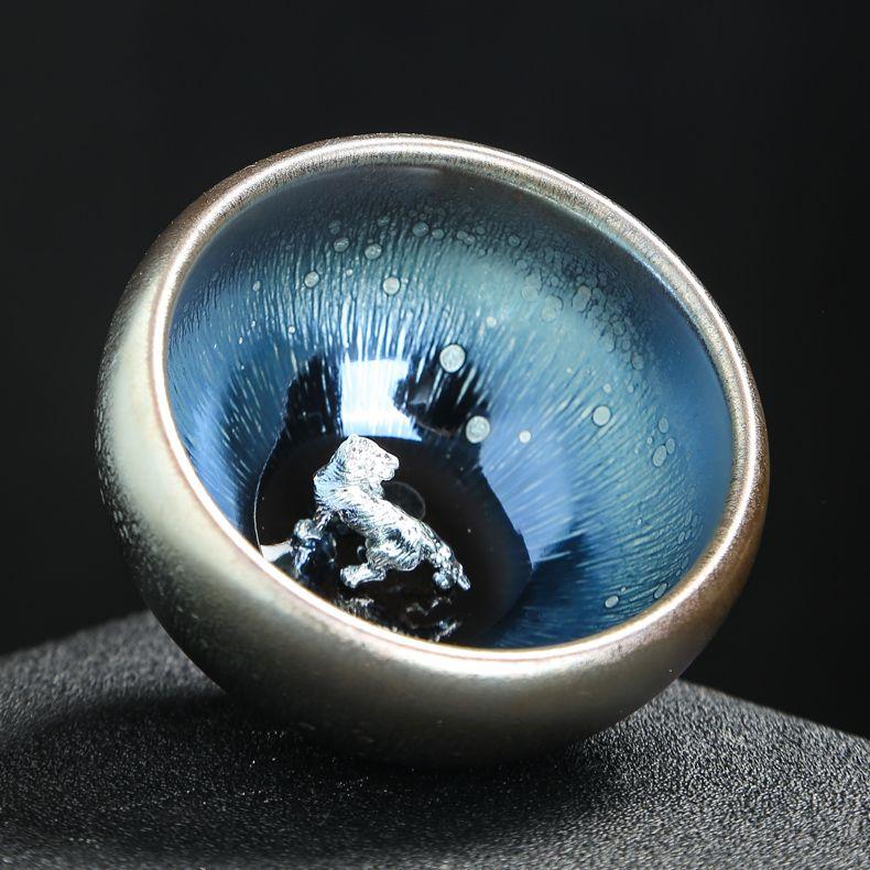 Chinese Jianzhan Teacup Creative 12 Zodiac Ceramic Tea Cup Stargazing Inlaid Animal Large Teacup