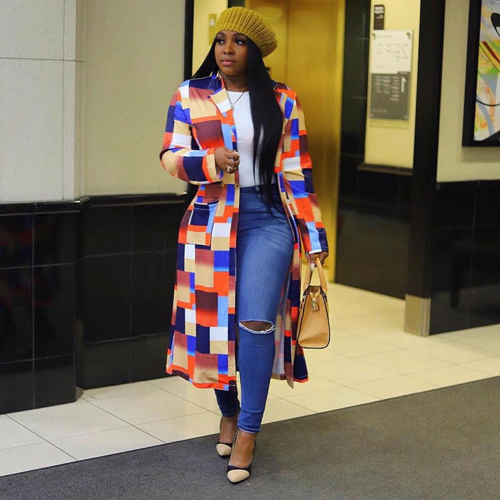 Nadměrná velikost Evropský a americký nepravidelný patchworkový kardigan s dlouhým rukávem na knoflíky pro podzim/zimu