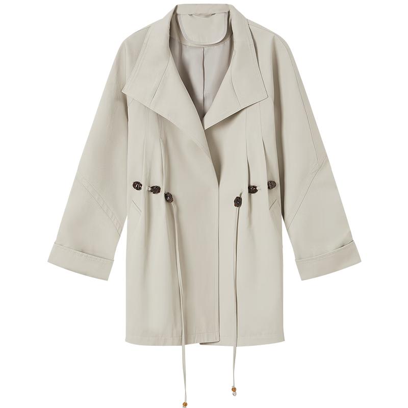 JUZUI 2026 Spring Beaded Waist Trench Coat for Women L