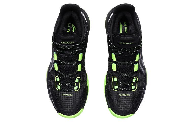 Li Ning Combat Low Abrasion Resistant Slip Resistant Low top Performance Basketball Shoes Men's Black Green ABPR027-1