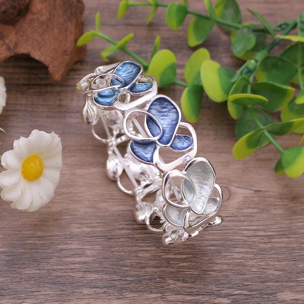 New Colored Flower Environmentally Friendly Alloy Connection Bracelet, Hand-painted Oil Flower Elastic Rope Bracelet for Women