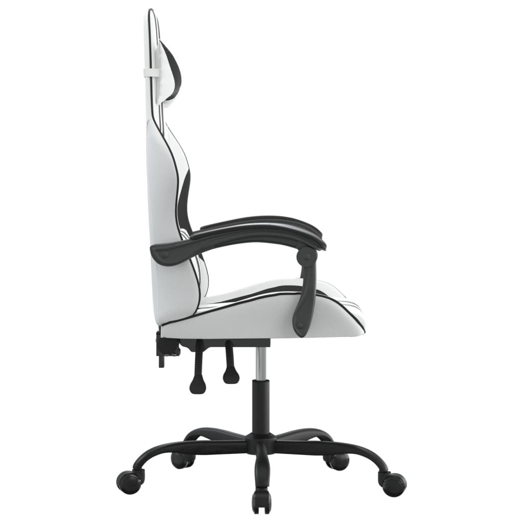 Vidaxl Swivel Gaming Chair, White-Black, Faux Leather