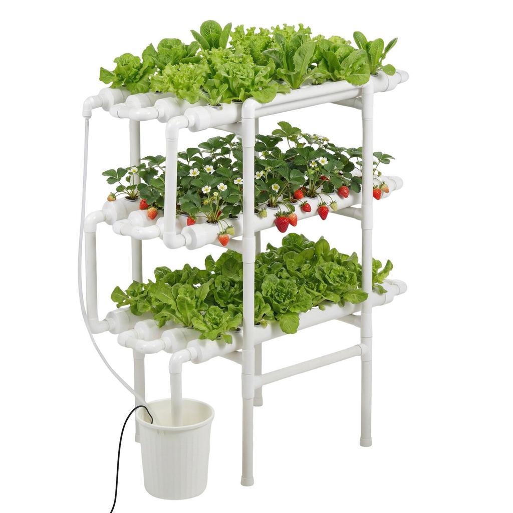 Hydroponik Anzuchtsystem Kit, 3-stufig 108 Löcher UPVC-Rohr Hydroponik Grow Kit mit zeitgesteuerter Bewässerung, Verdickte Hydroponikrohre, Indoor Hausgarten