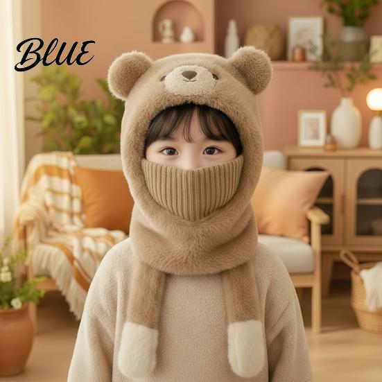 Childrens Thick Plush Protective Hat Kids Winter Balaclava Hat, Cute Bear Ear Face Mask Fun Toddler Bonnet Squeaky Tail, Fuzzy Windproof Ski