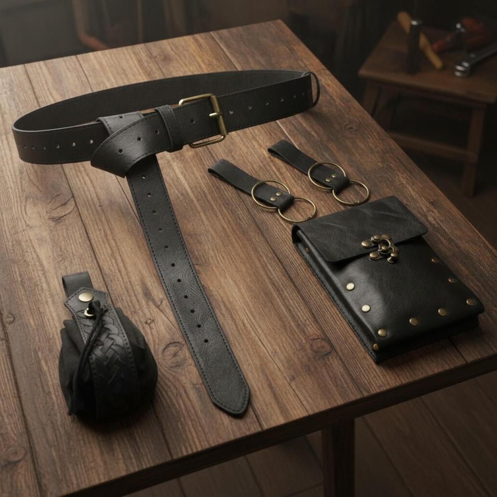 Adjustable Faux-Leather Cosplay Waist Belt Multifunctional with