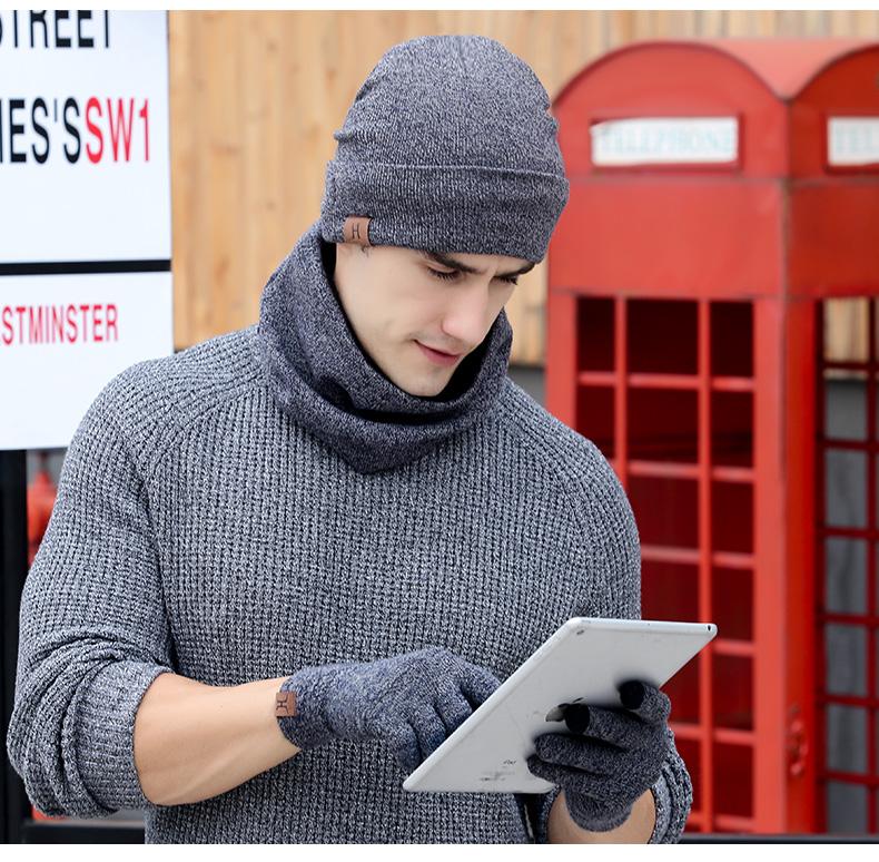 Custom Outdoor Warm Man Acrylic Knitted Winter Beanie Hat Scarf Gloves Set