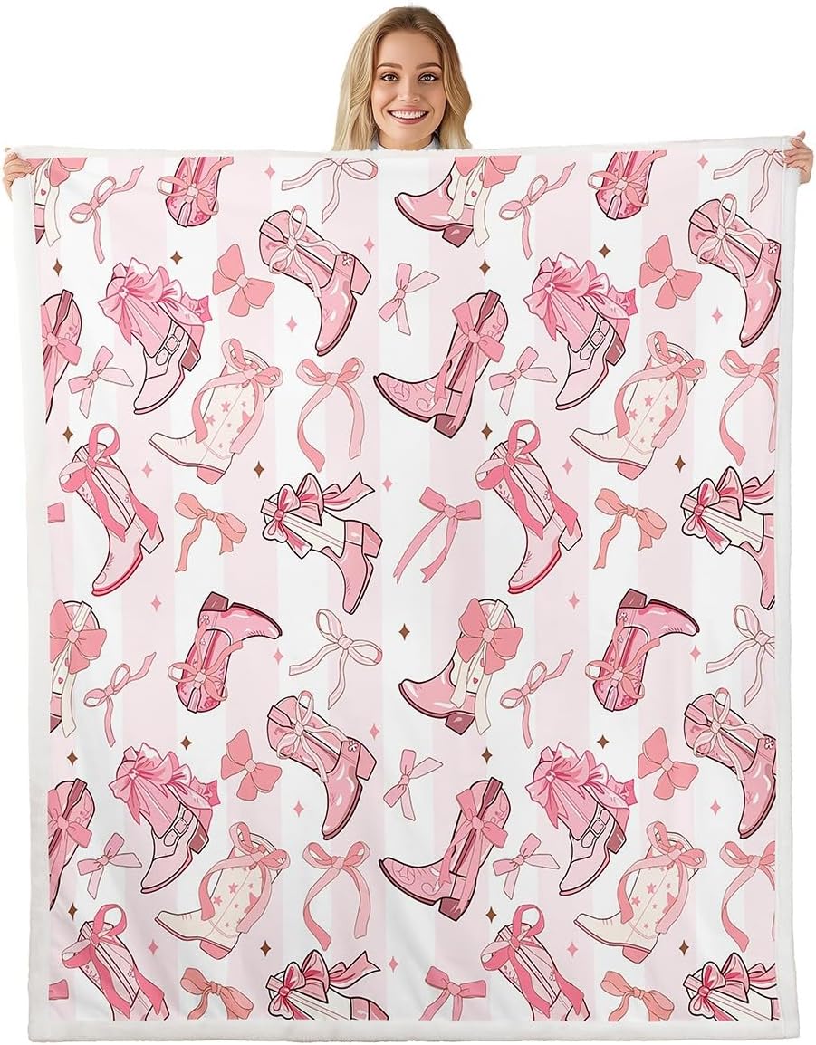 

Cowgirl Fleece Throw Blanket with Western Boots Pink Bow Fairy Tale Princess Decor Soft Flannel x Inch for Adults Teens 40x50in