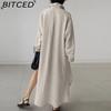 BITCED Women's Casual Loose Turn-Down Collar Long Sleeve Shirt Dress