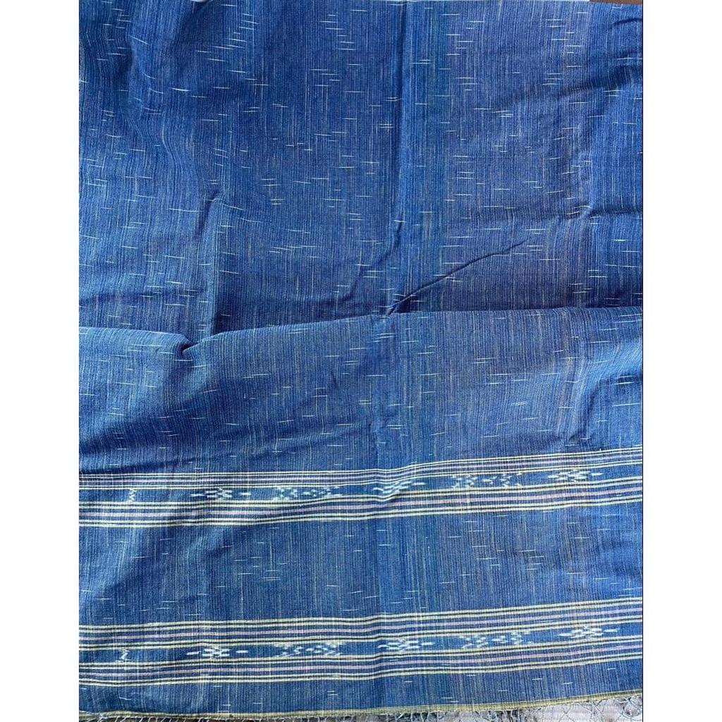 Used Large format indigo-dyed kasuri weave handwoven cotton Sakon Nakhon Thailand shawl