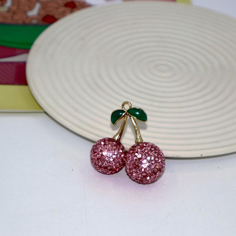 Polymer Clay Cherry Keychain with Rhinestones – Cute and Colorful Bag Pendant and Car Accessory