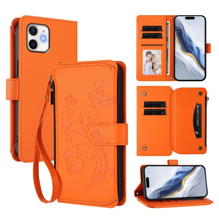 Butterfly Love Flower Multi-card Zipper Wallet Leather Phone Case