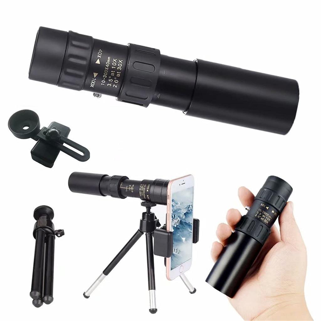 10-300X40mm Monocular Telescope with smartphone holder and tripod Waterproof Compact Optical High Powered Monocular for Adults Kids Bird Watching