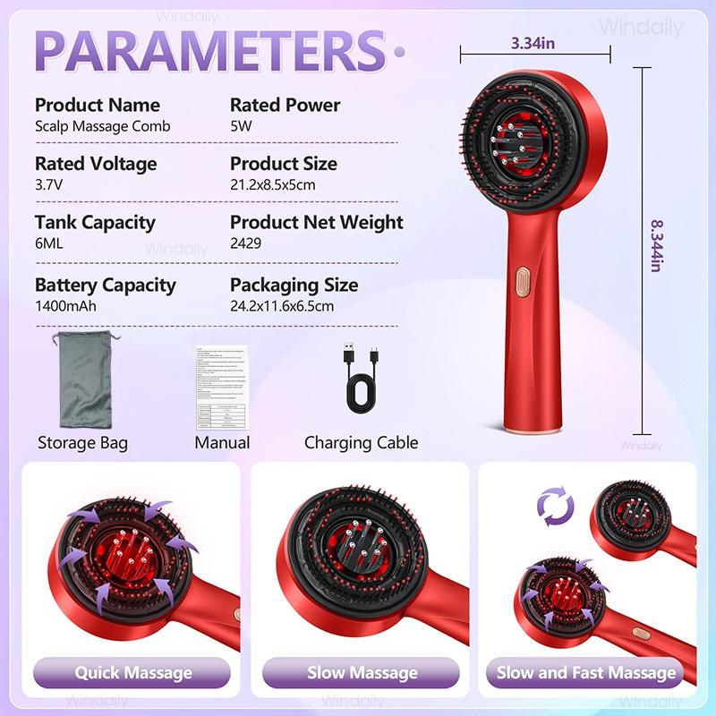 3 in 1 Red Light Therapy Head Massage Comb Hair Oil Applicator Waterproof Hair Growth Vibration Electric Scalp Massager Brush