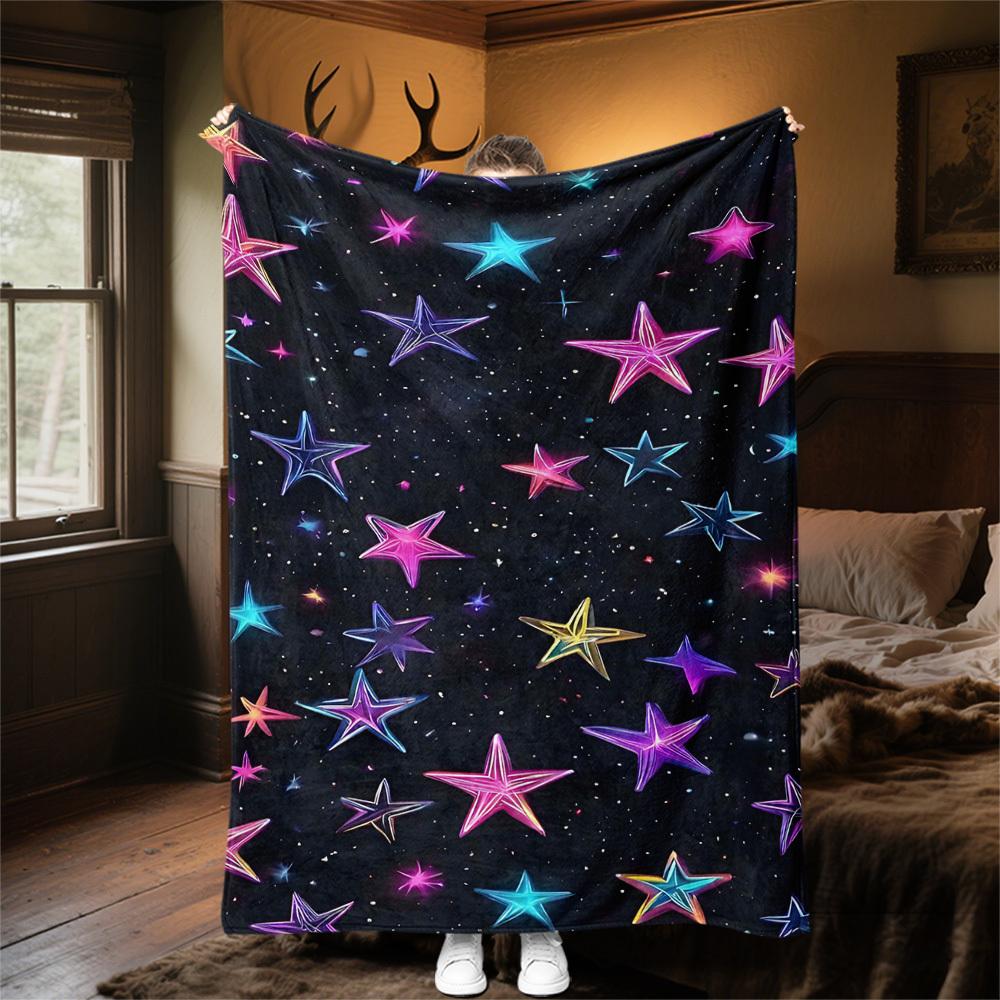 1pc Stars Galaxy Outdoor Flannel Blanket Soft Warm All-Season Throw for Sofa Bed Car Camping Office, Cozy Gift Idea1129S
